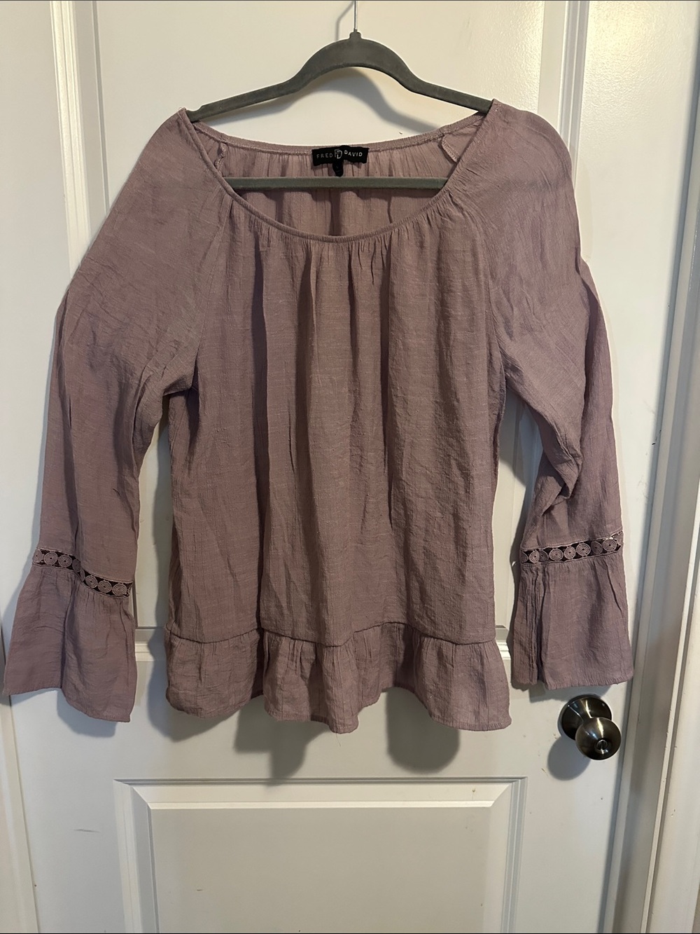 Fred David Mauve Crochet-Accent Bell Sleeve Blouse